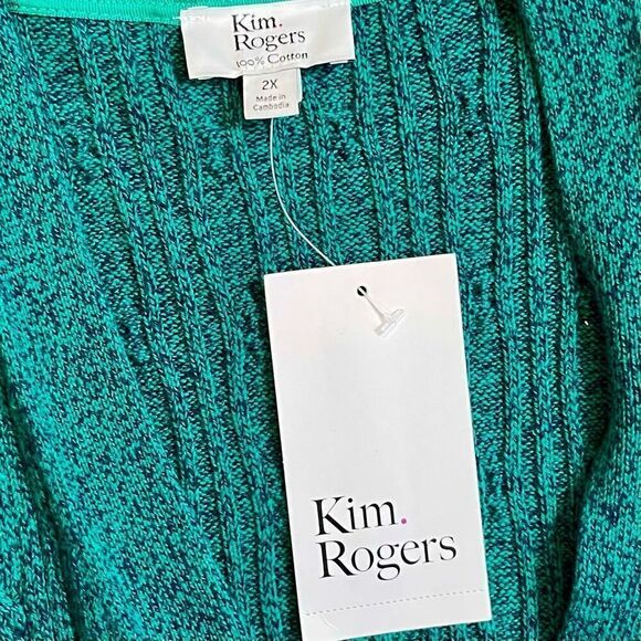 New! NWT Kim Rogers Green Marble Cable Cardigan 2X - Picture 9 of 9